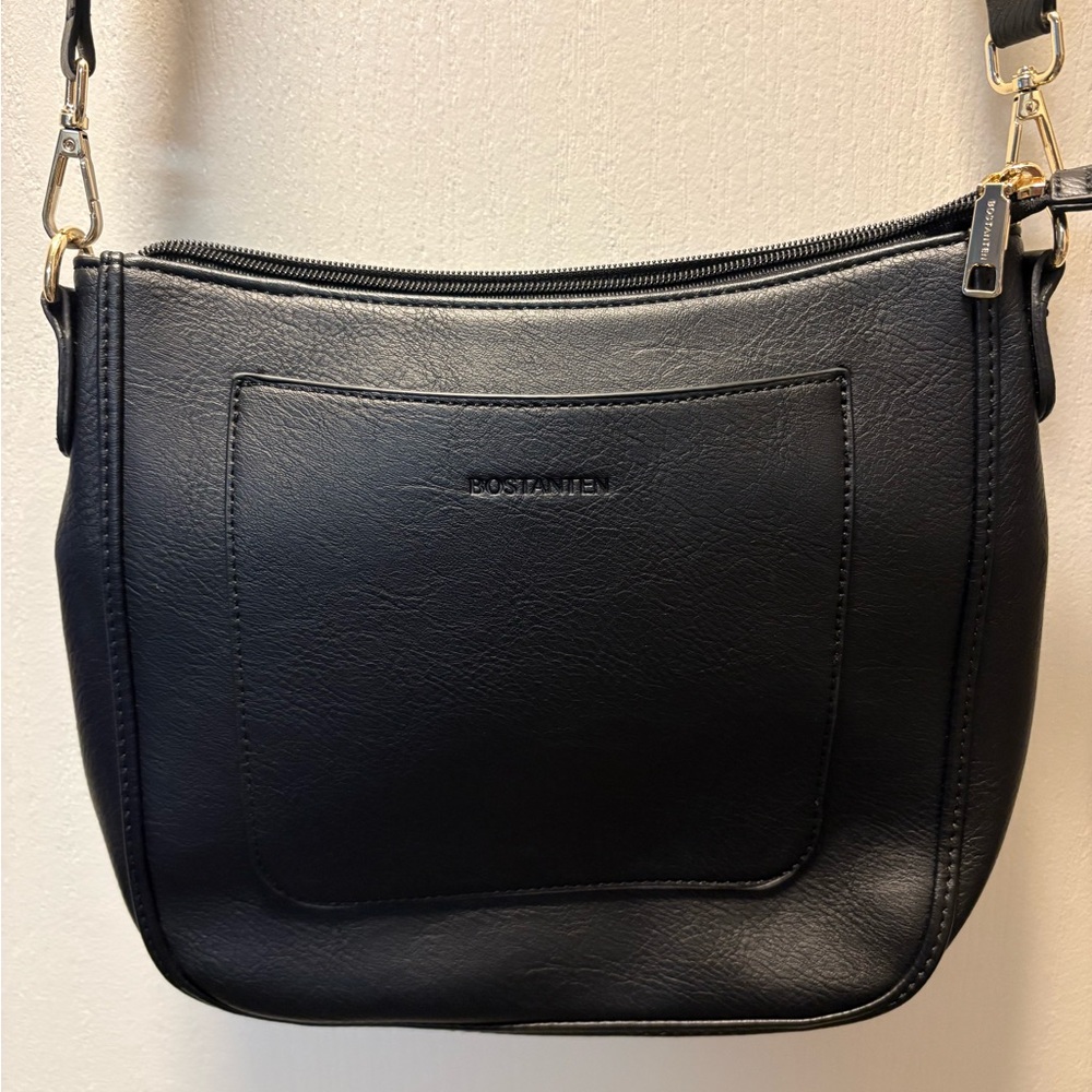 Bostanten Black Leatherette Crossbody Bag - Classic Everyday Style